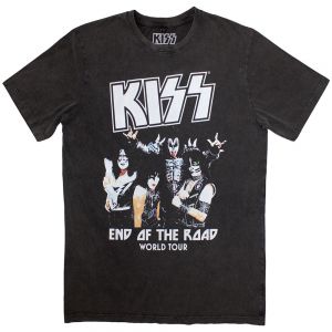 KISS Unisex Stone Wash T-Shirt: End Of The Road World Tour (Charcoal Grey) (X-Large)